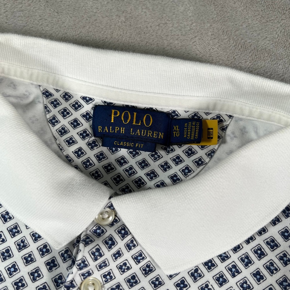 Polo Ralph Lauren Polo Shirt Men's XL White Classic Fit Geometric Micro Print - Picture 6 of 10
